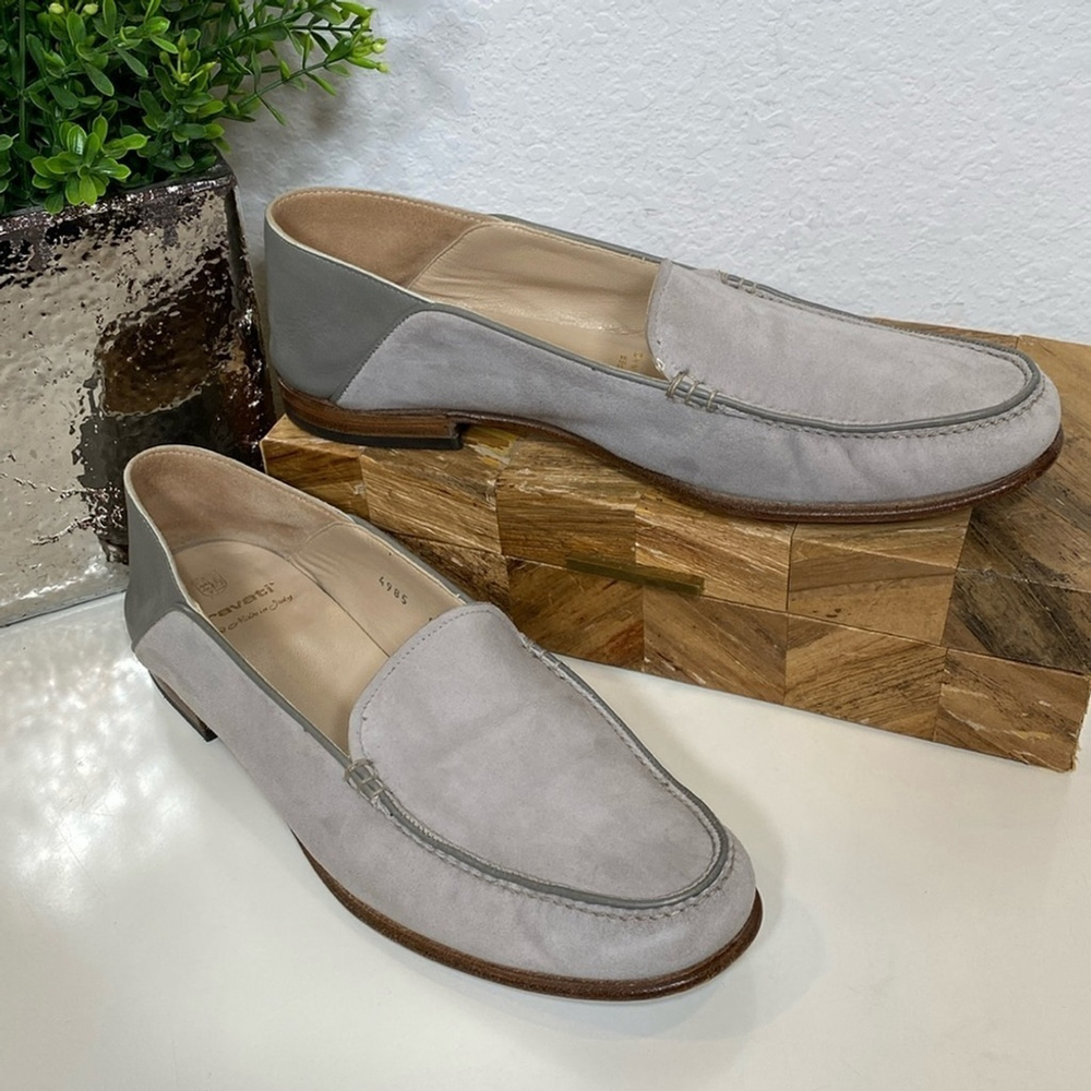 Gravati Slip On Loafer Handmade in Italy Gray Flat Calfskin Suede/Leather Size 9